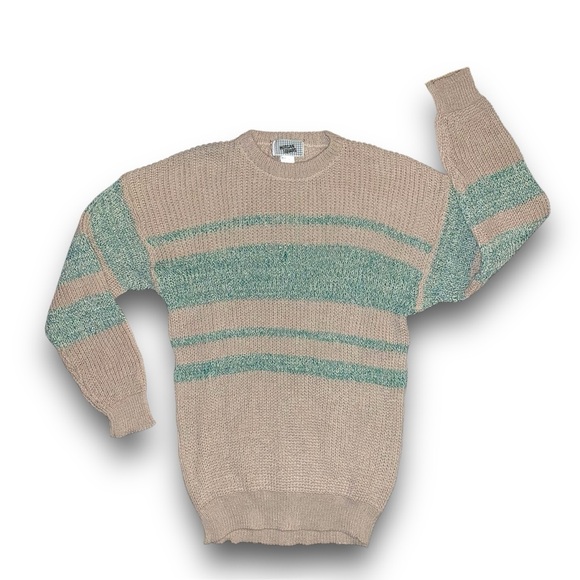 v i n t a g e :: Slouchy Ribbed Knit Natural Striped Knit Sweater - Picture 5 of 9